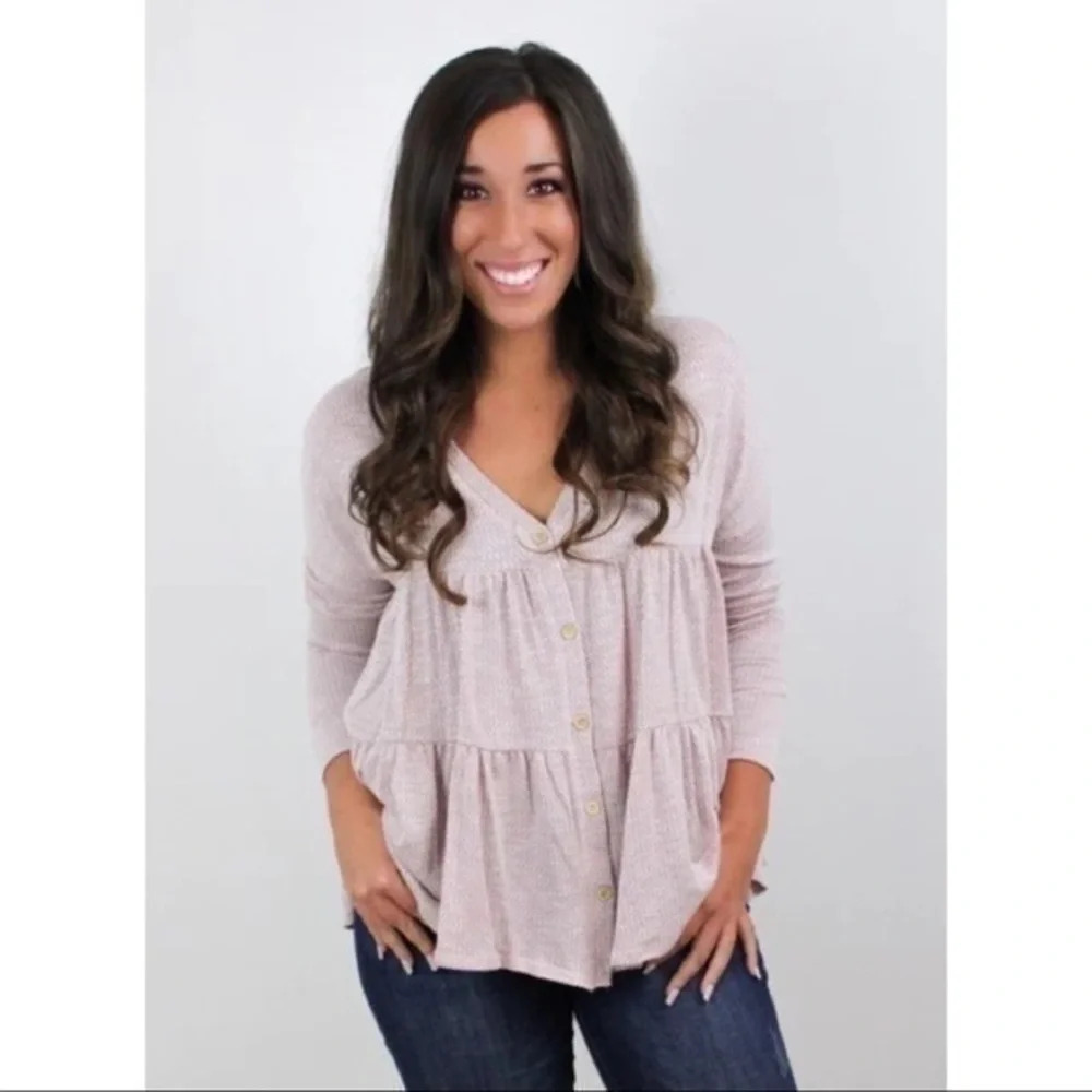 Oversized Button Front Flowy Knit Top - Mauve